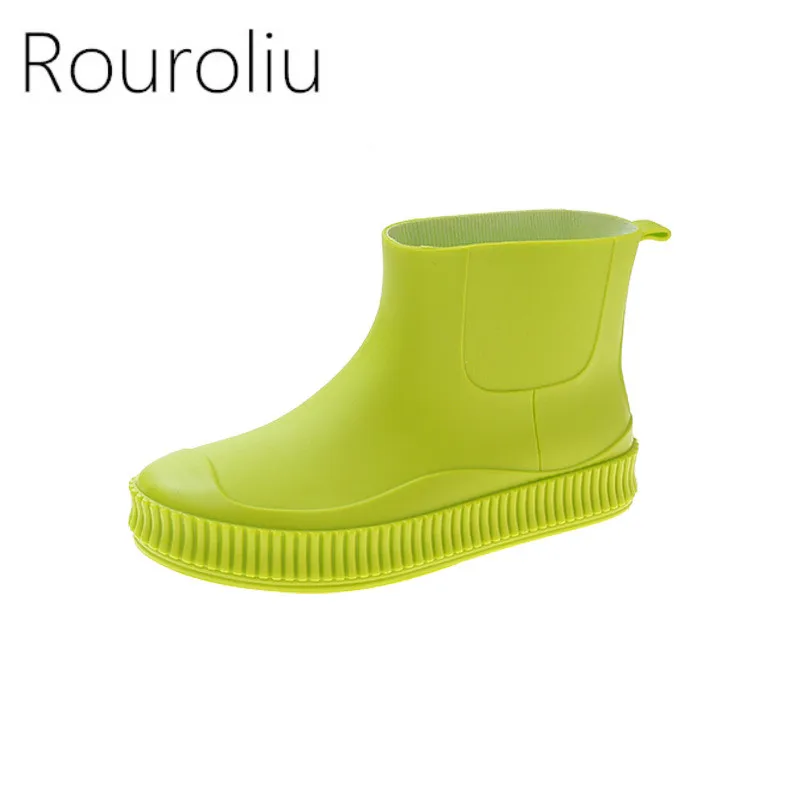 Botas de lluvia bajas para mujer, zapatos antideslizantes impermeables de PVC, botines de agua de trabajo, zapatos de plataforma de Color sólido a la moda