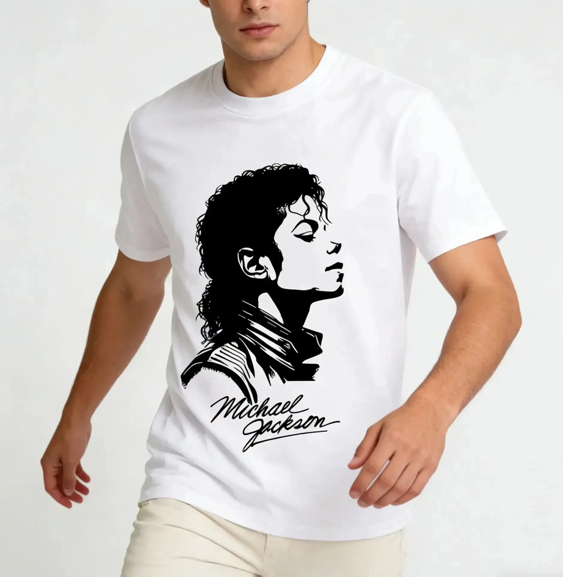 New Black and White Portrait Michael Jackson Men Women Summer Tshirt Boy Gril Top Adults Children Parent Child Cotton T-shirt