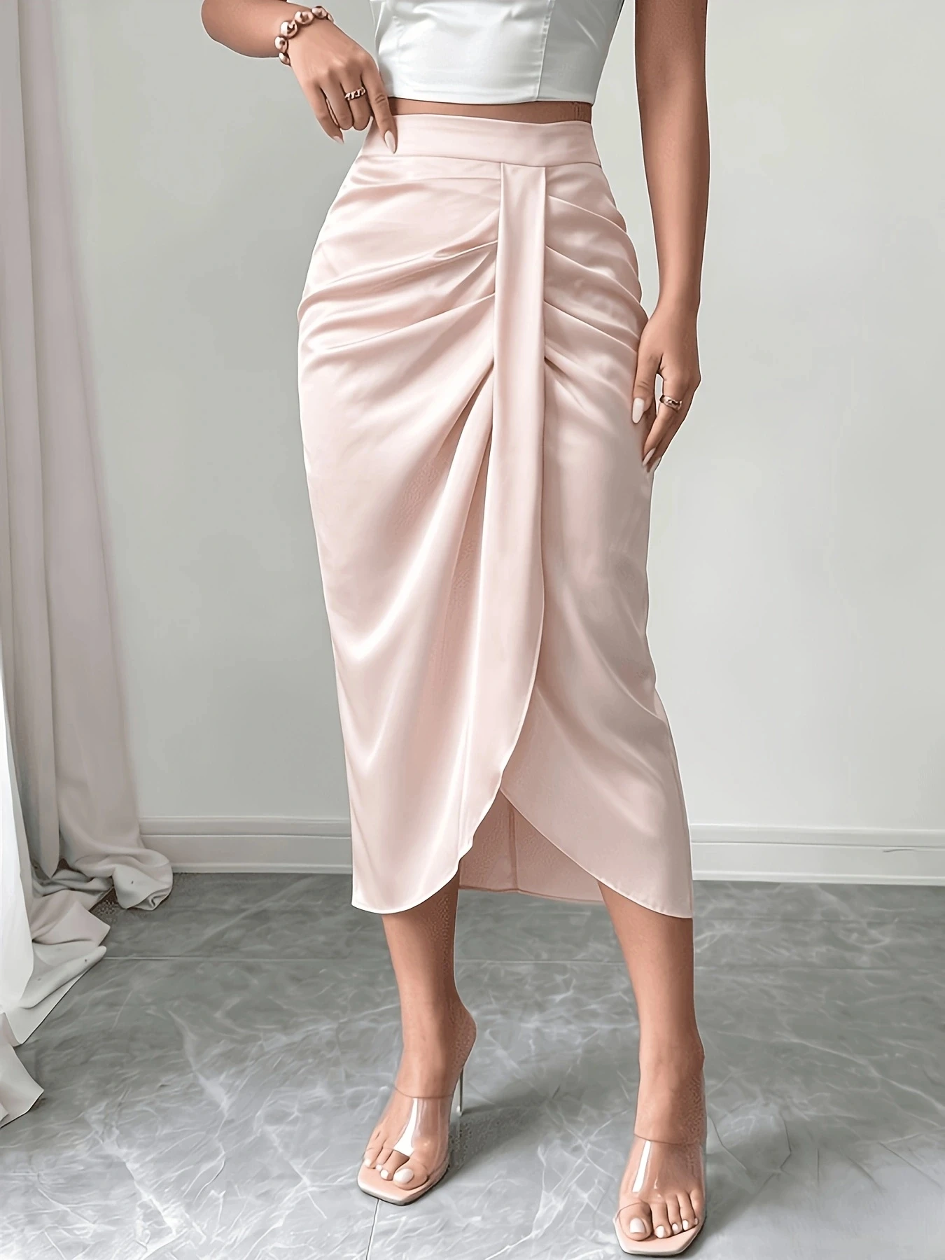 Elegant OL Skirt for Women Spring Summer Office Commuting High-Waisted Zipper Design Hip-Covering Professional Skirt