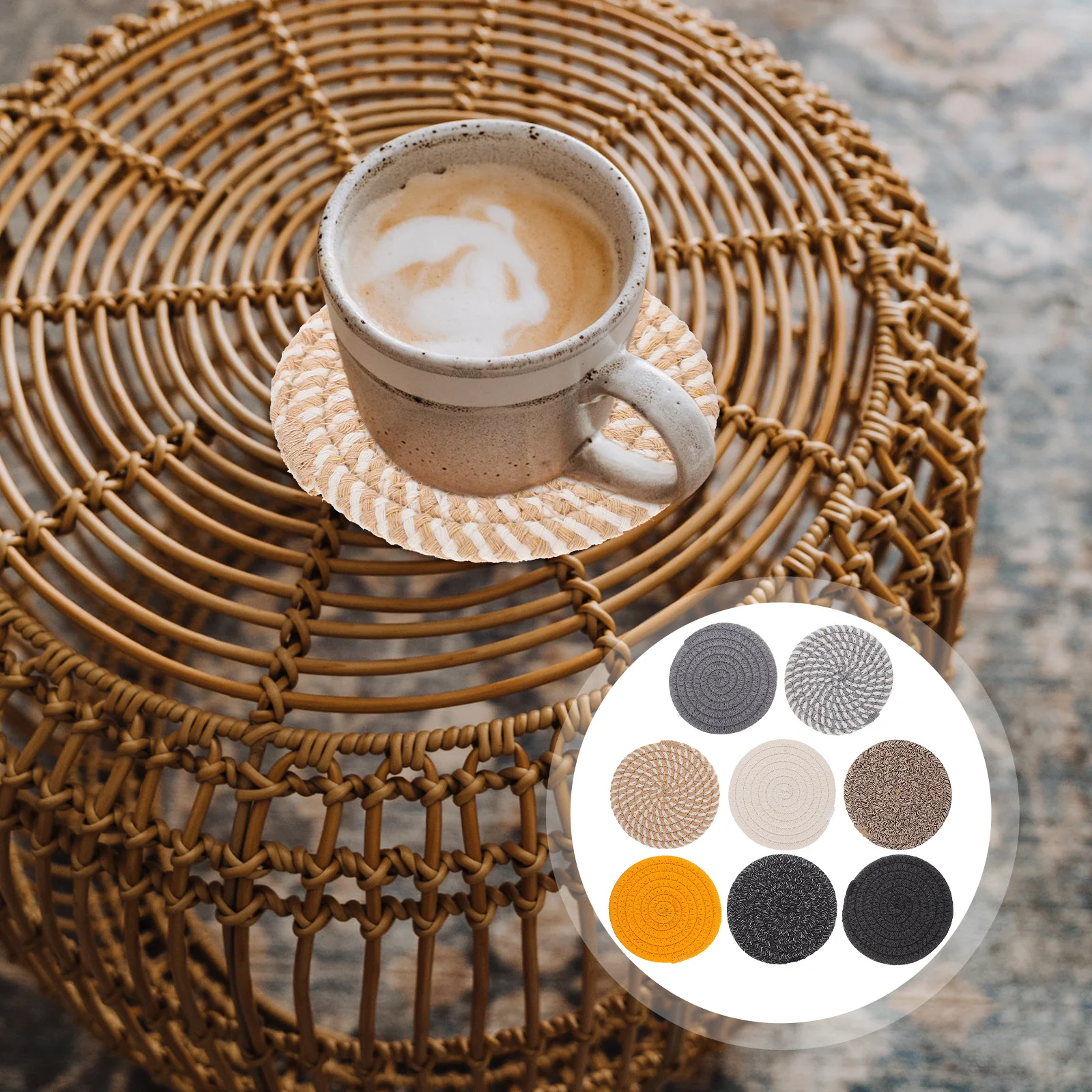 

8pcs Cotton Woven Drink Absorbent Heat Resistant Cup For Table Home Office Coffee Bar Coaster Set Fabric Table Coasters For