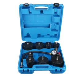 90psi/6bar 9pcs/Set Car Turbocharger System Leak Tester With Pressure Gauge 1-3/8'' 35mm to 3-1/2'' 90mm Adapters