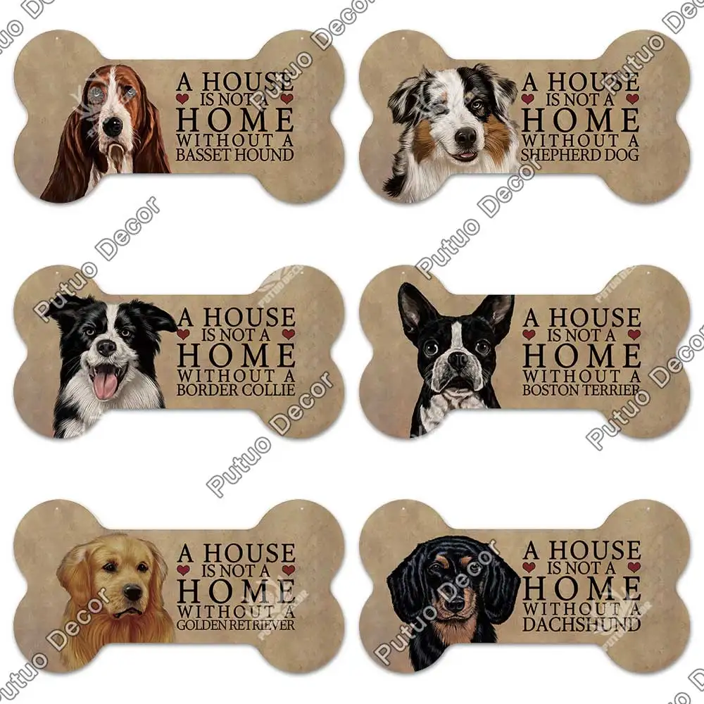 Putuo Decor Dog Bone Sign Plaque Wood Lovely Friendship Wooden Pendant for Wooden Sign Dog House Decoration Wall Decor Dog Tag