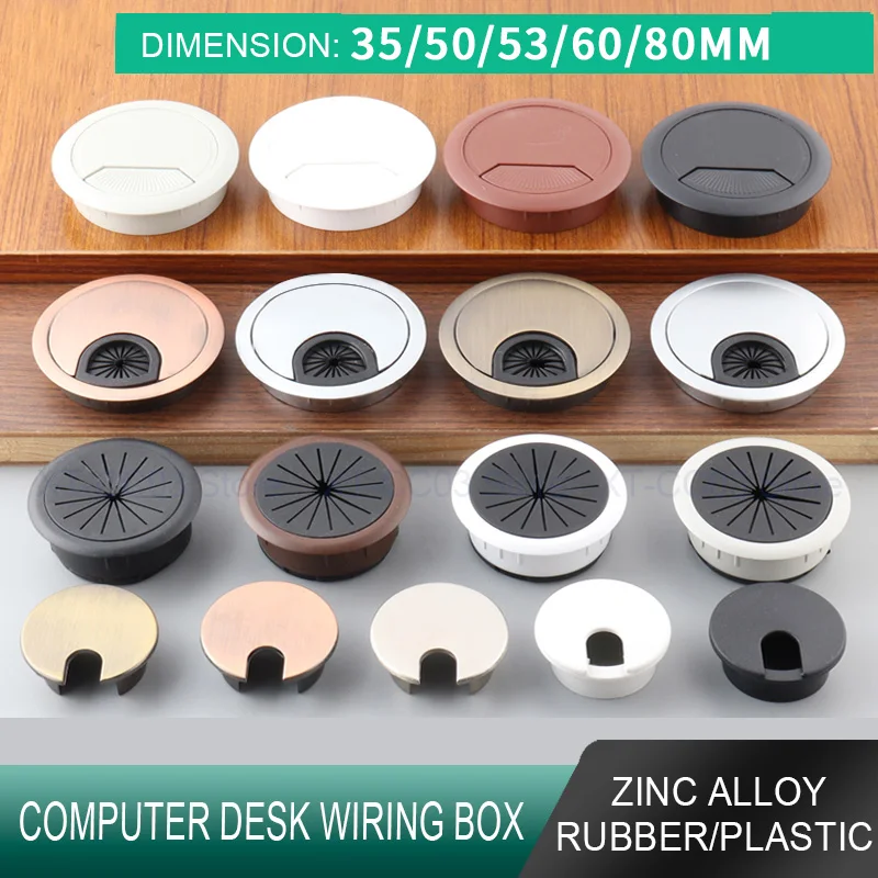 35mm-80mm Desk Cord Grommet Line Outlet Port Wire Hole Cover Threading Box Cover Cable Passing Box Office Table Cable Organizer