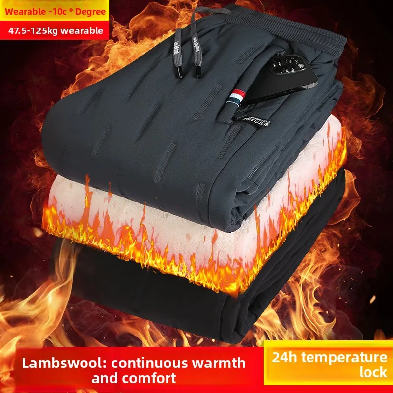 

Men Pants Black Clothing Cotton Men's Plus Size Velvet Thickening Winter Warm Loose Straight Casual Clothes Y2k