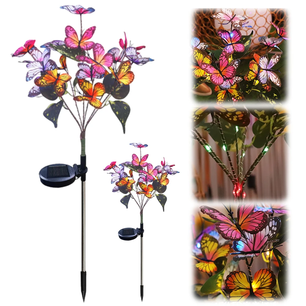 2 Pack Solar Butterfly Stake Light Swaying Butterfly Light Auto On/Off LED Garden Light Colorful Solar Lamp for Outdoor Decor