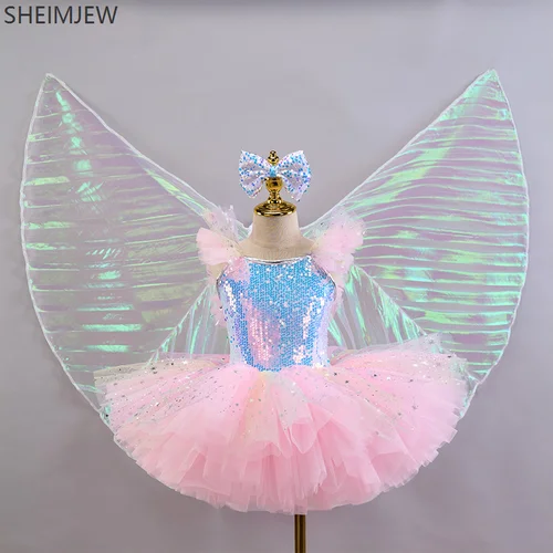 Imagen 2 del producto Traje de salón para niños, falda de Ballet de danza moderna con lentejuelas, disfraz de danza del vientre para niña, falda de princesa para fiesta de boda