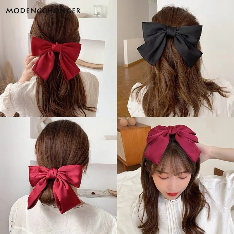 2022 Fashion Big Hair Bow Ties Sweet Hair Clips Satin Butterfly Bow Hairpin Girl Headwear Hair Accessories for Women Bowknot