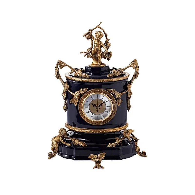 2025high end luxury home decoration brass watch and porcelain clock accessories doorbell table copper bell luxury home furniture
