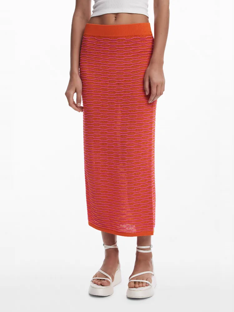 Foreign trade original single Spanish print texture pleated mid-length skirt