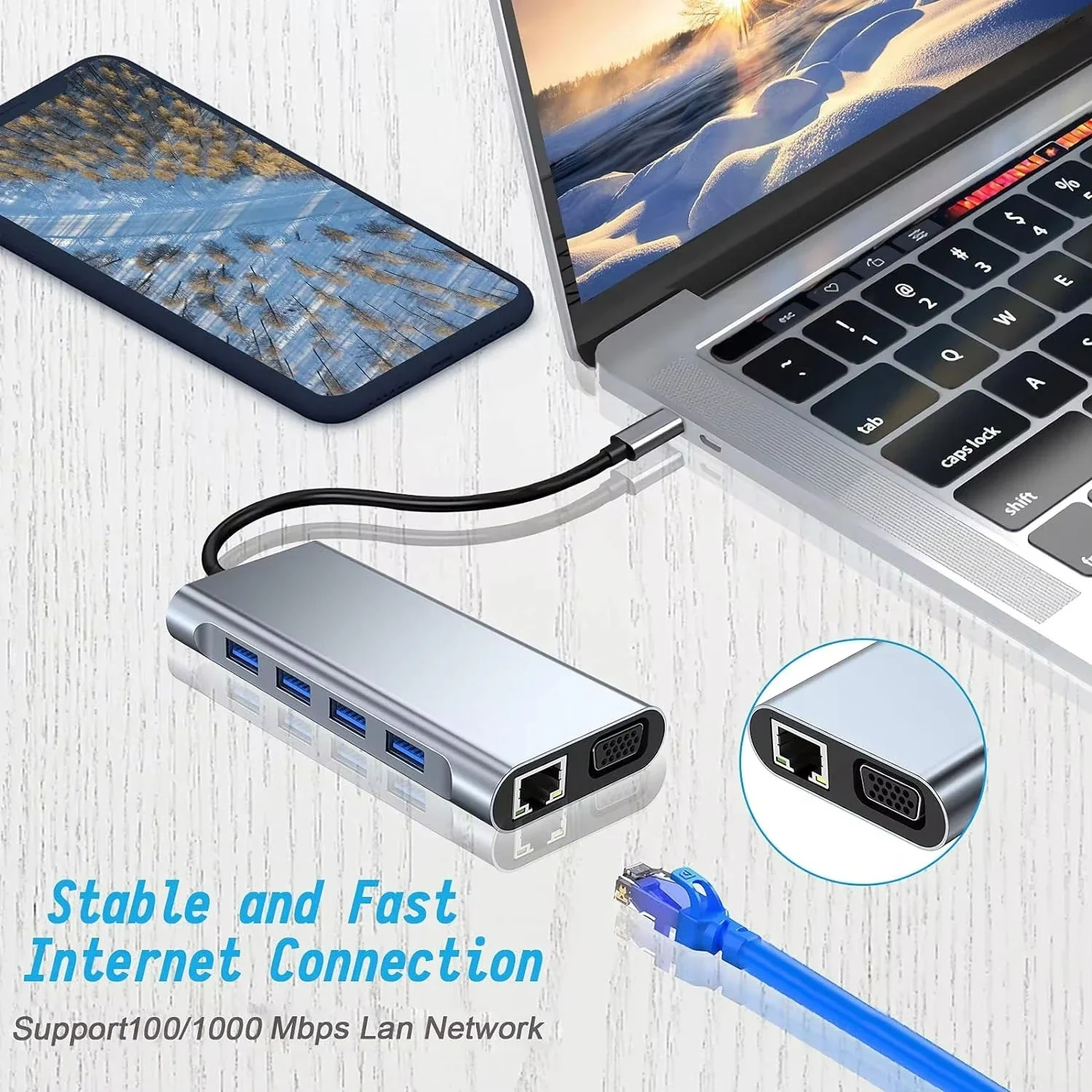 11-in-1 Type-C USB 3.0 HUB แล็ปท็อป Docking Station ประเภท C ถึง 4K HDMI VGA PD RJ45 1000M อะแดปเตอร์สําหรับ MacBook Pro Air