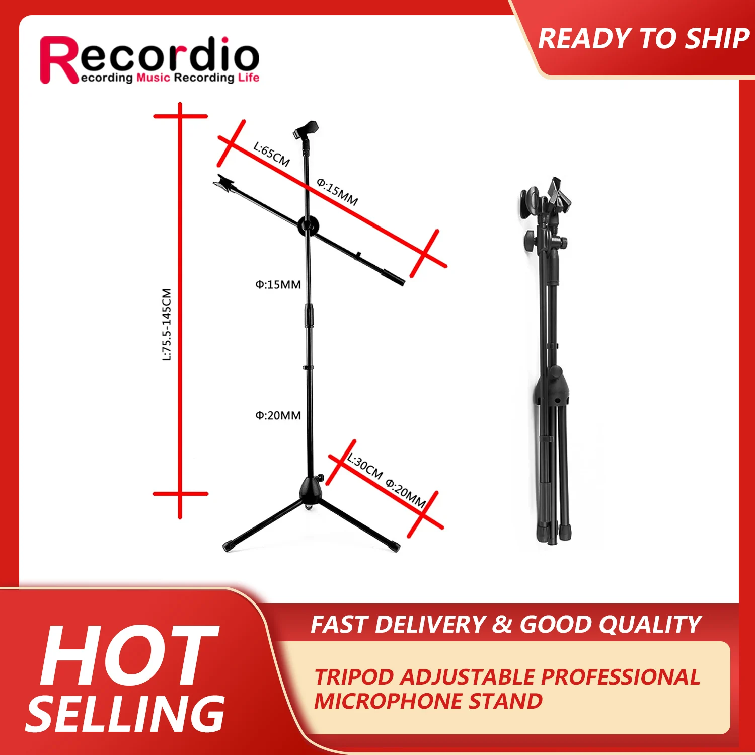 

GAZ-201 Tripod Adjustable Studio Floor Standing Microphone Stand Professional for Microphone Recording Outdoor Performances etc