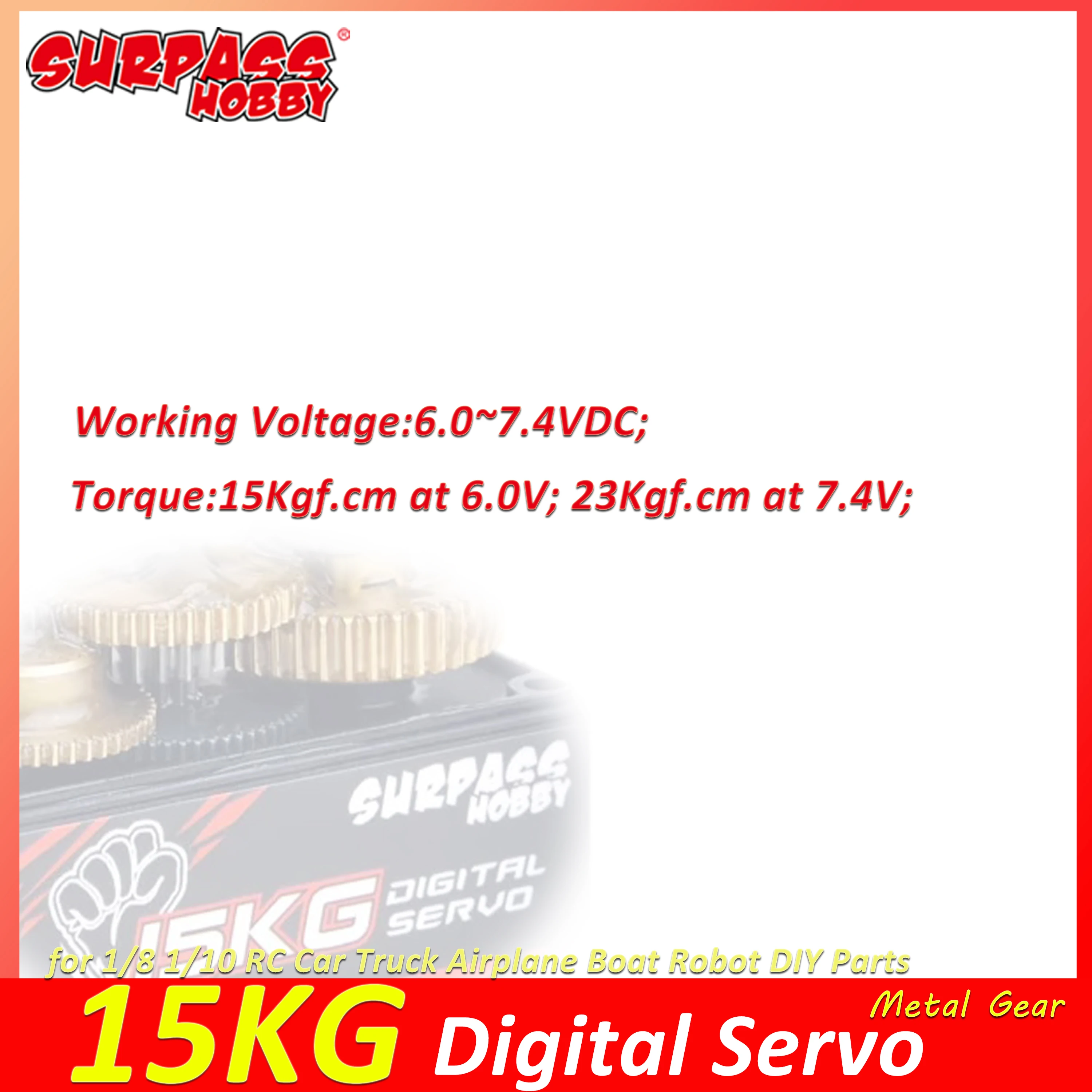 Surpass Hobby 15KG Digital Servo Metal Gear for 1/8 1/10 RC Car Truck Airplane Boat Robot DIY Parts WLtoys Traxxas HSP WPL Axial