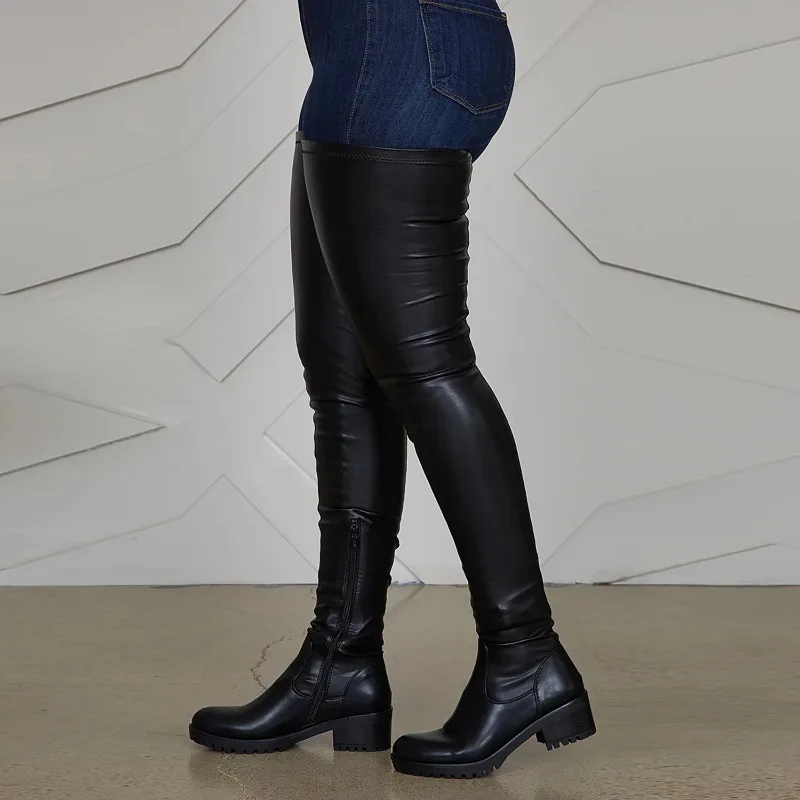 Mature Women Boot Over The Knee Retro Novelty Casual Boots 3.5CM square heel 2025 side zipper Style Pole Dance Women Shoe