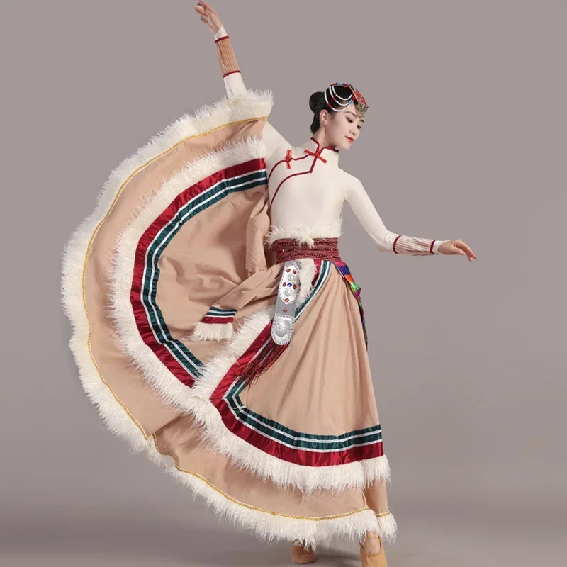 

Traditional Tibetan Dance Costumes Mongolian Dance Dress for Stage Festival Tibetan Outfit Long Skirts Modern Big Swing Dress