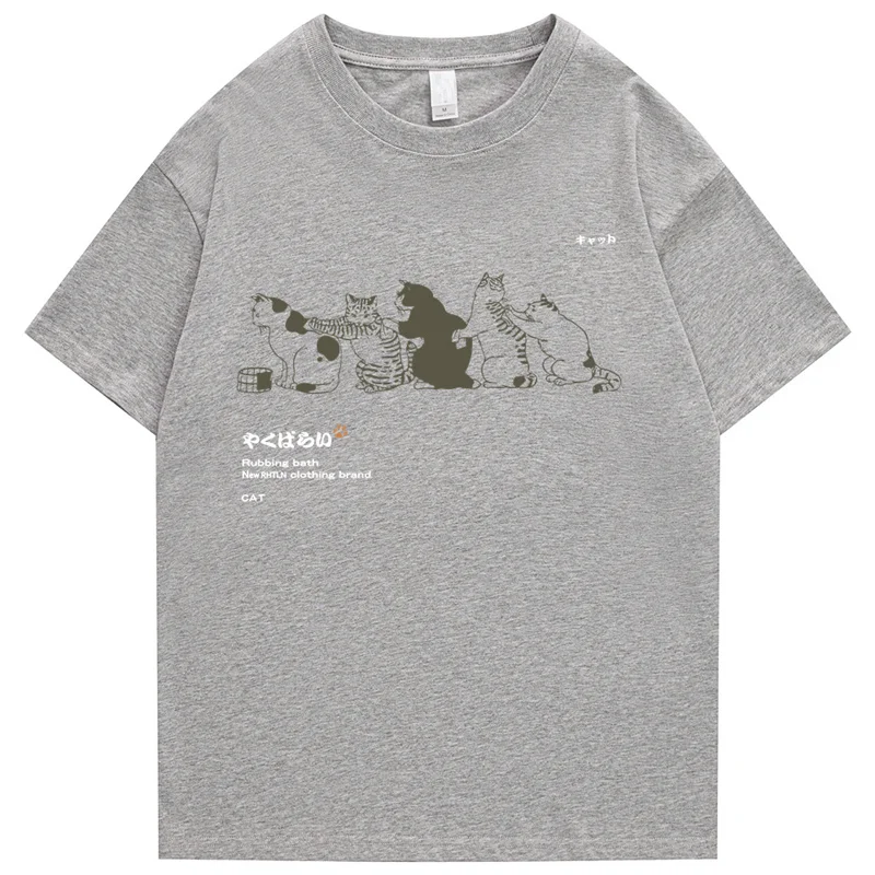 Camiseta de Hip-Hop para hombre, ropa de calle japonesa, Kanji, Harajuku, divertida camiseta de gato, camisetas de manga corta, camisetas de algodón
