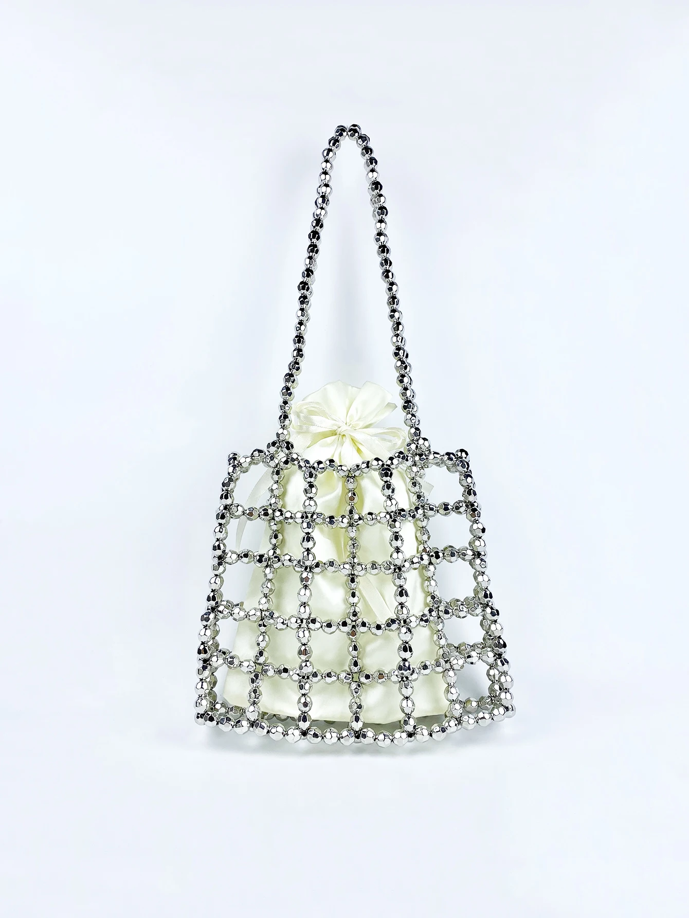 Versatile Light Luxury Metal Beads with Large Capacity Silver One Shoulder Square Bag for Leisure and Versatile Use