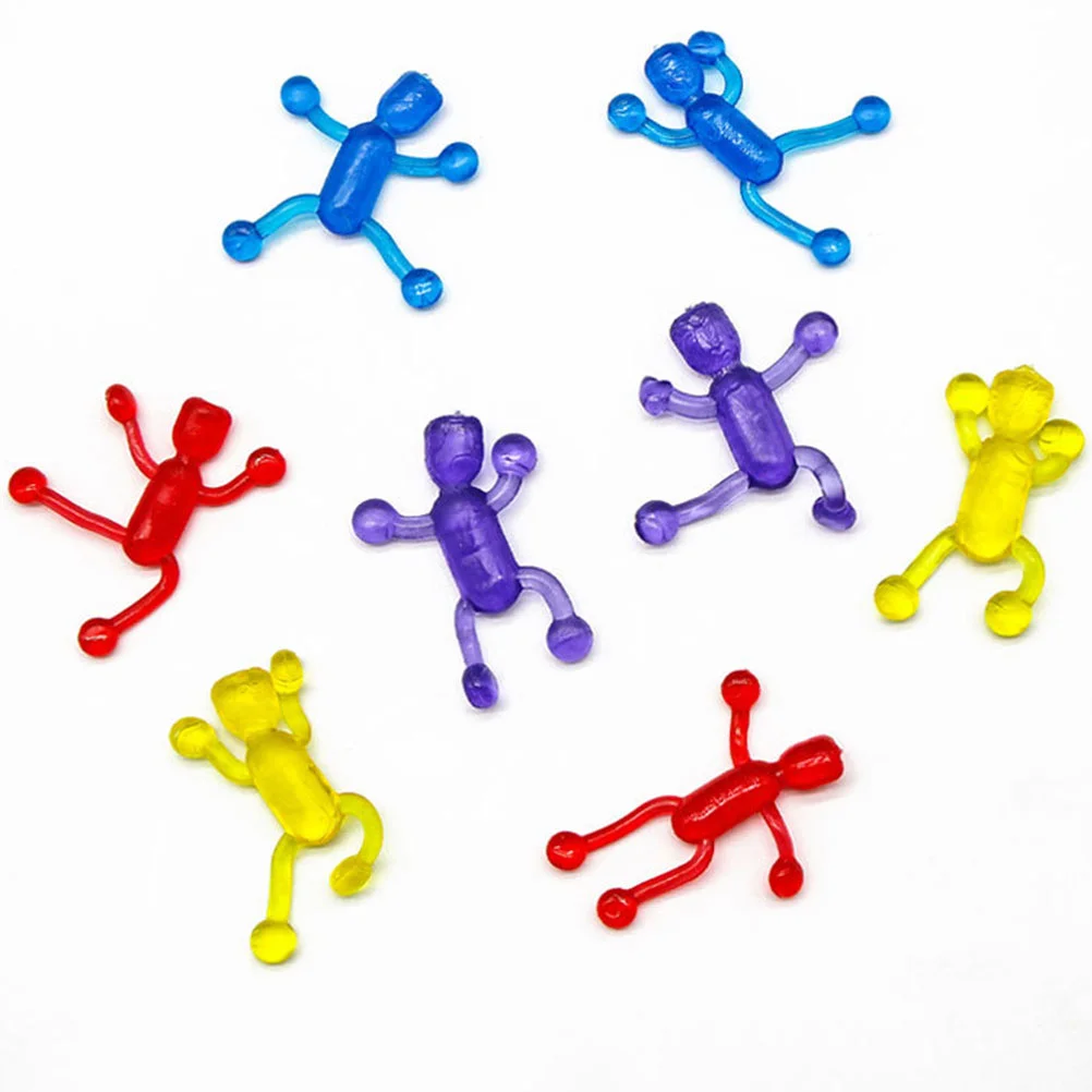 36 Pcs Human Figure Soft Rubber Toy Stretchable Finger Toys Basket for Kids Flying Playthings Funny Villain Mini People