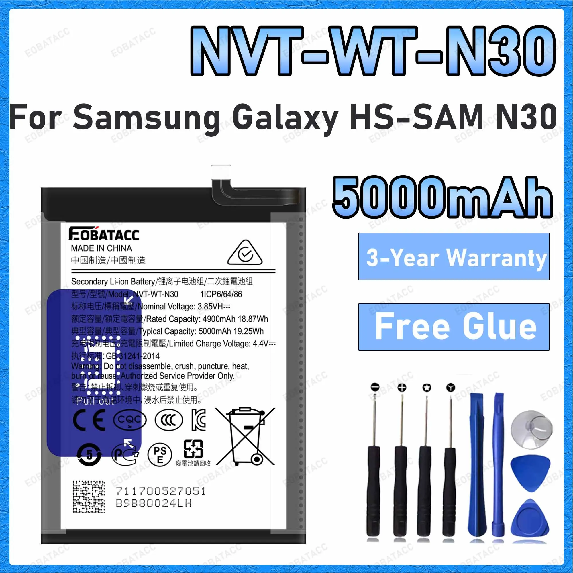 NVT-WT-N30 5000mAh Battery For Samsung Galaxy HS-SAM N30 Batteries New High Quanlity+Free Tools
