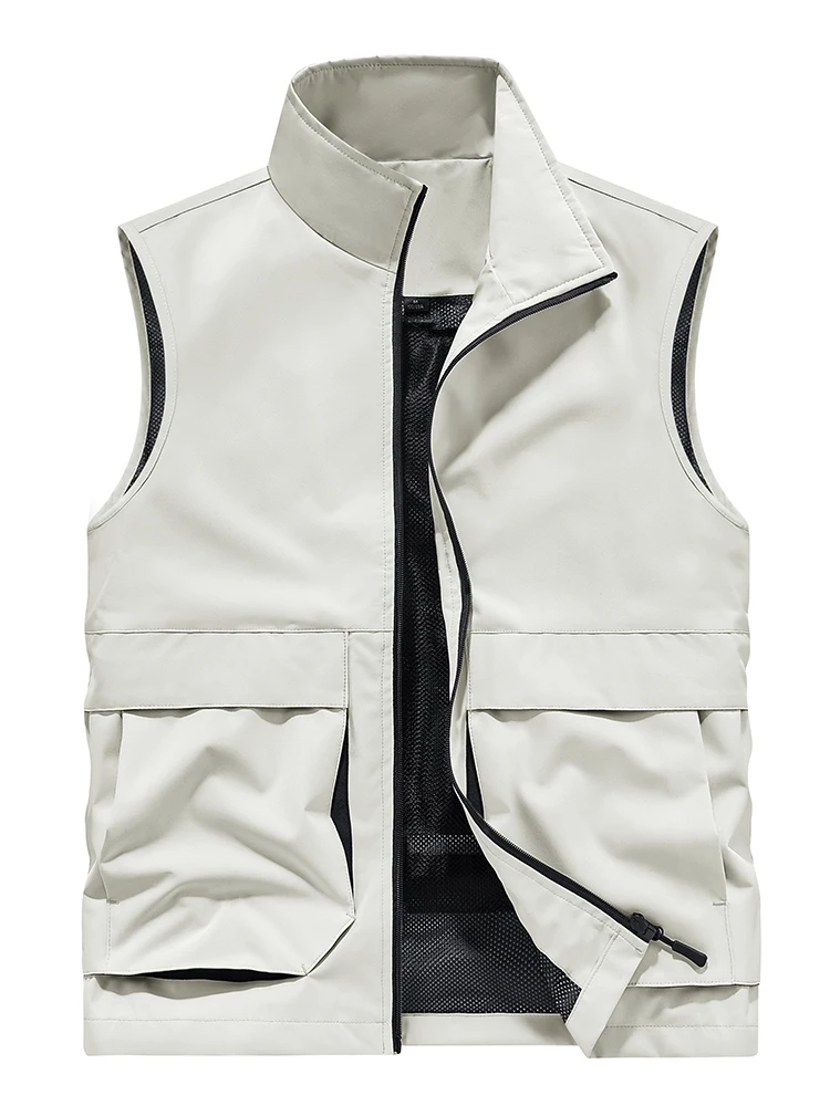 

Trendy Casual Loose Fit Stand Collar Svel Vest for Men Urban Faion Polyester Fiber Zipper Closure Color