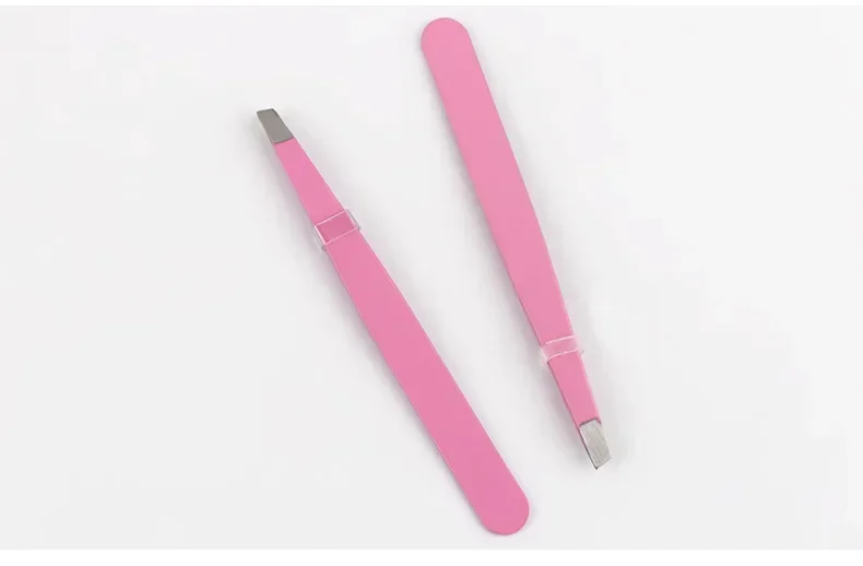 ステンレス鋼眉毛ピンセット、斜めプラー、脱毛メイクアップツール、ブラック/ピンク、1個