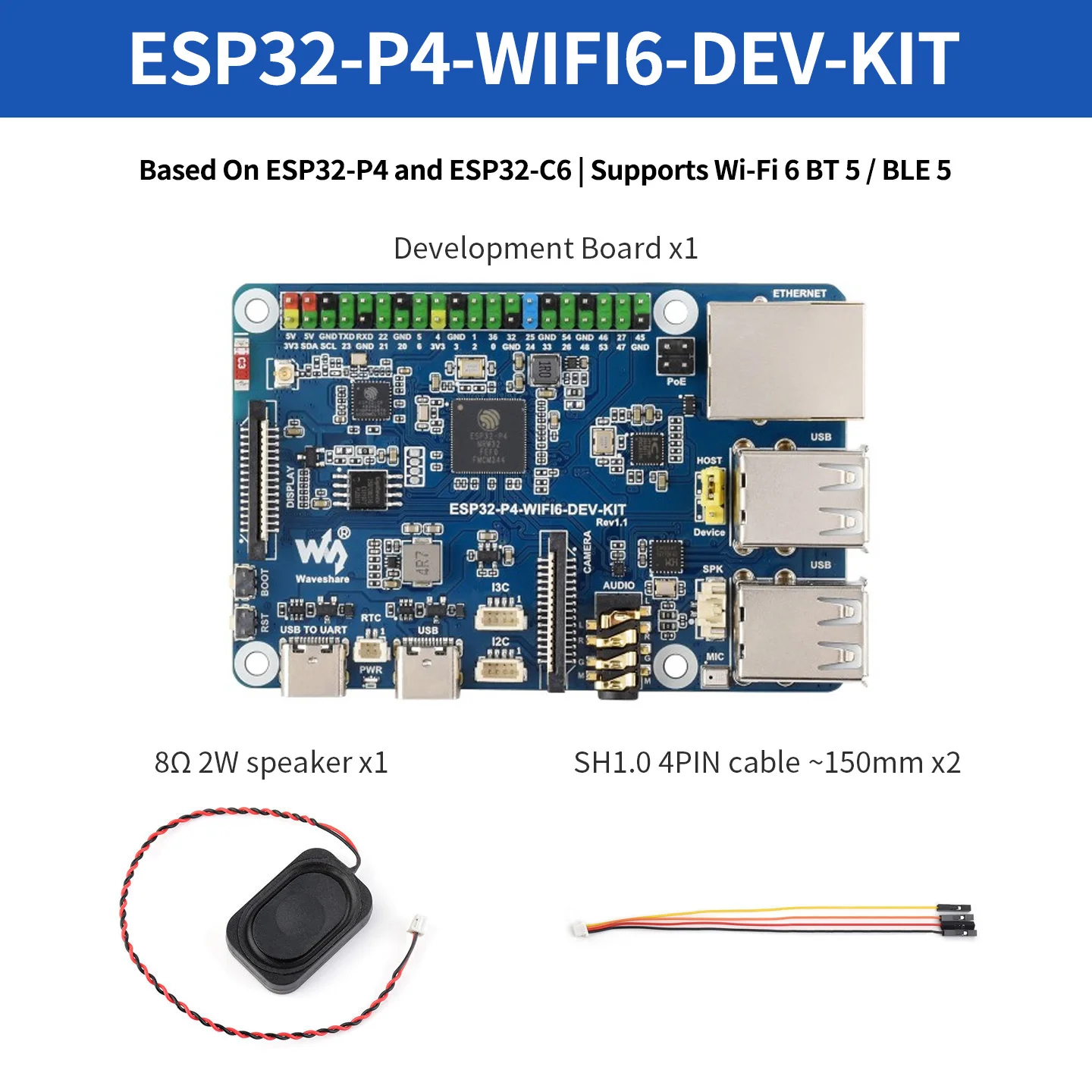 Waveshare ESP32-P4 ESP32-C6 Development Board 32MB PSRAM 16MB RISC-V MCU Support WiFi 6 BT5 BLE 5 Touch Display Camera Optiona