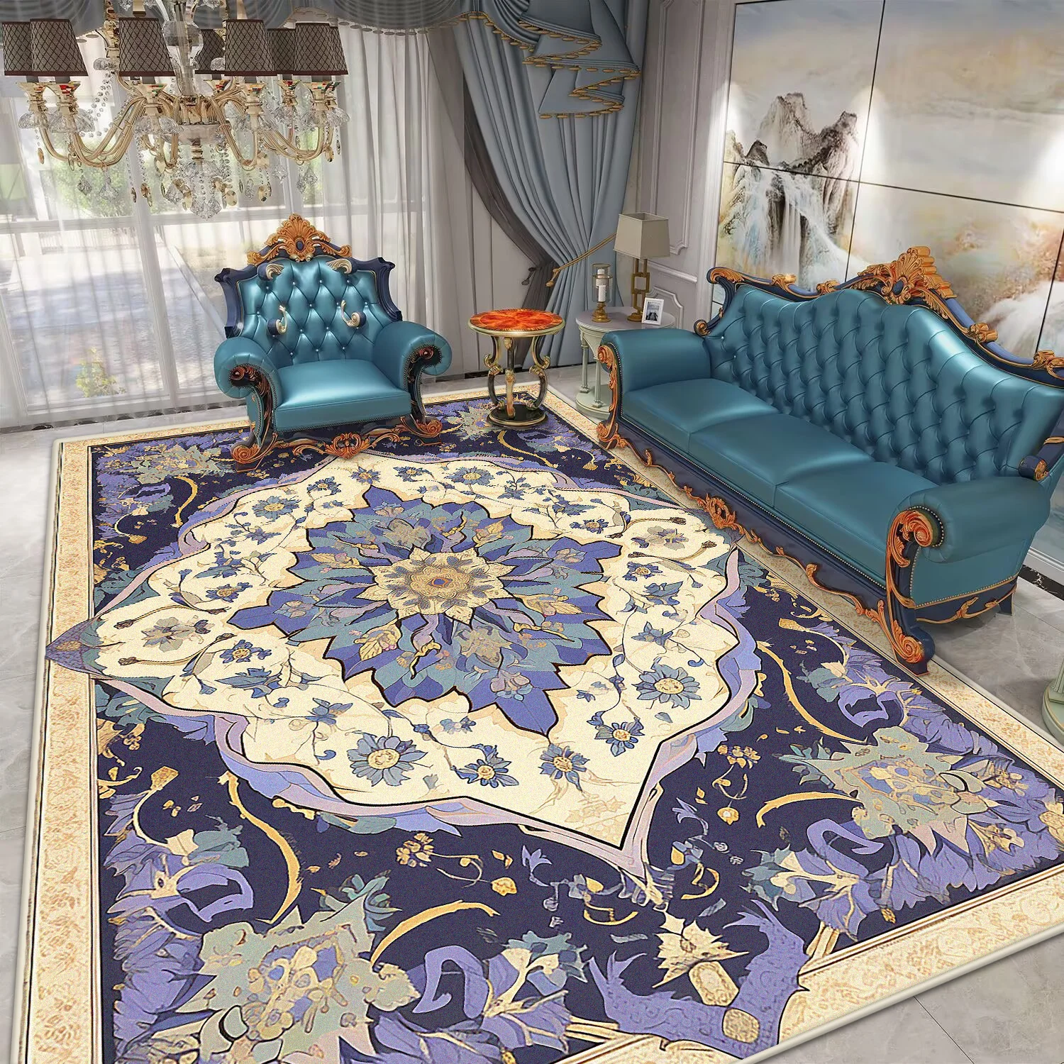 Retro Bohemia Large Size Rugs Living Room Decoration Home Hotel Hall Carpet Bedroom Sofa Table Side Non-slip Floor Mat Tapete
