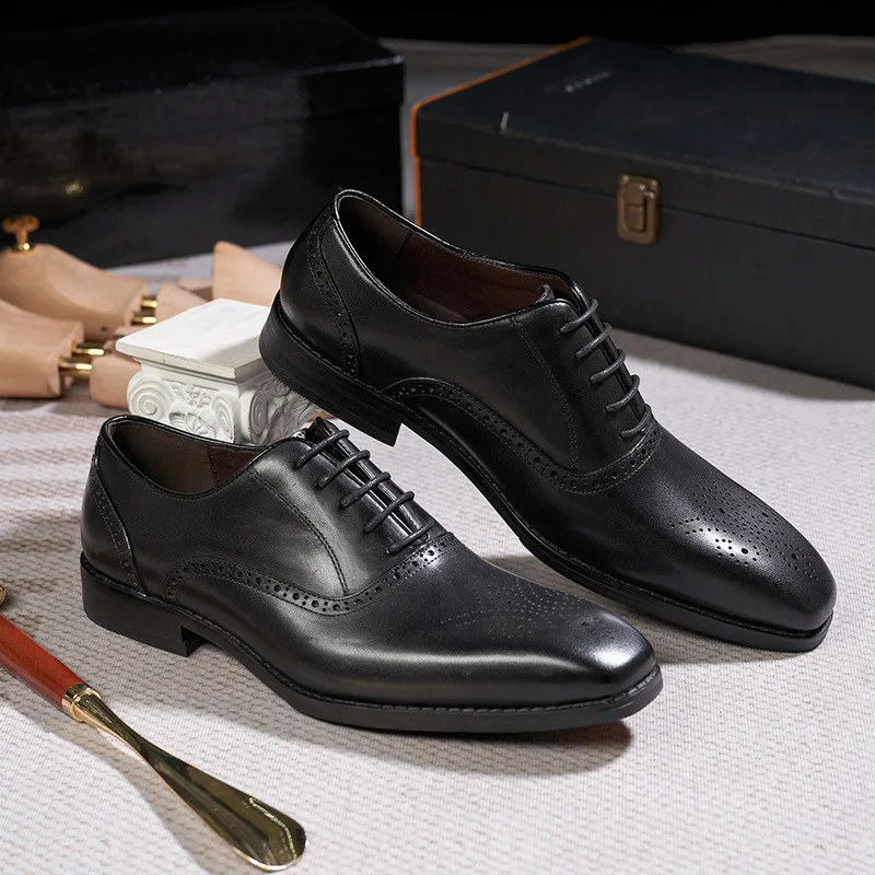Leather Men's Business High-end Classic Oxford Toe Layer Cowhide Breathable Formal Dress Office Gentlemen's Shoes Leather Suede
