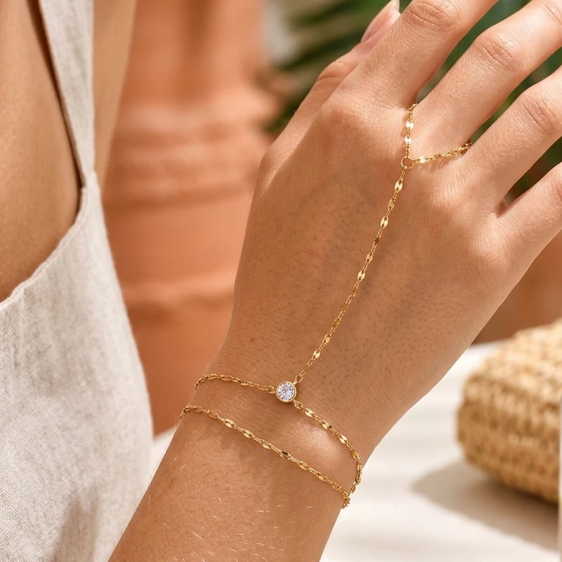Pulseira feminina ajustável em aço inoxidável