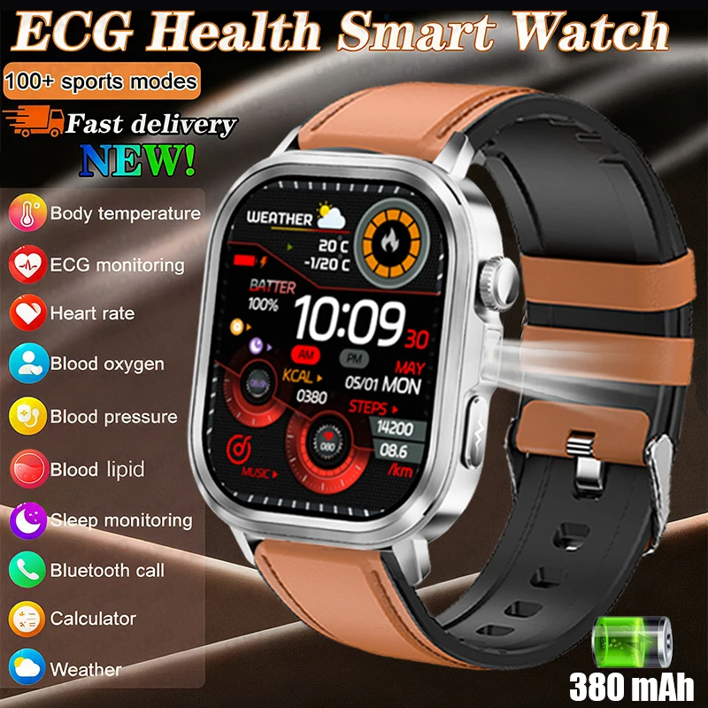 

New ECG Health Smart Watch Blood Pressure Lipid Heart Rate Intelligent Q&A Flashlight Sports Modes Sleep BT Call Men Smart Watch