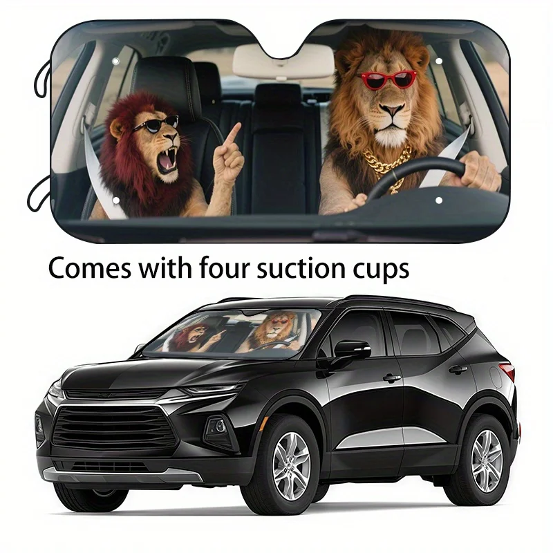 

1pc Funny Humorous Animal Car Sun Visor 2 Sizes Available, Made Of Polyester Fiber Material, Suitable For Various Models Front W