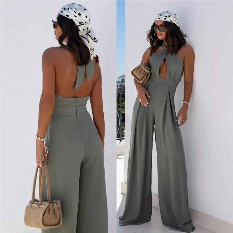 กางเกงขายาวทรงกระบอกสีพื้นแบบเซ็กซี่ ผ้าเนื้อดี ช่วงเอวสูง ดีไซน์ไขว้  คอลเลคชั่นใหม่ล่าสุดสำหรับฤดูร้อน เสื้อผ้าผู้หญิง