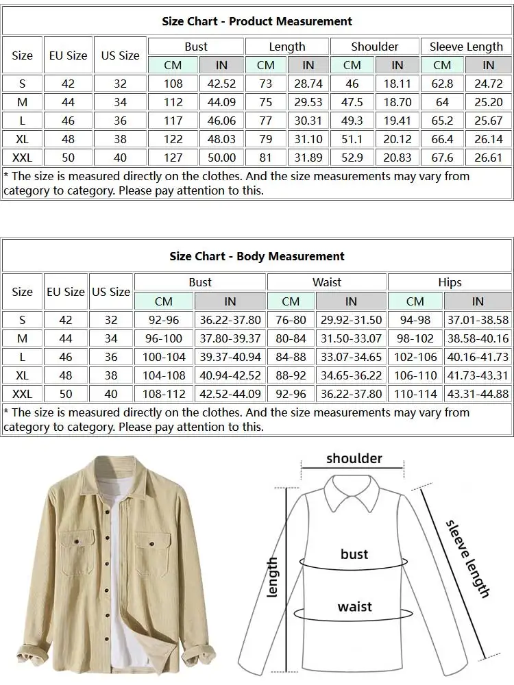 ZAFUL Corduroy Shirts for Men Solid Long Sleeve Plain Button Blouses Unisex Streetwear Safari Style Tops y2k Shirt Z4855473