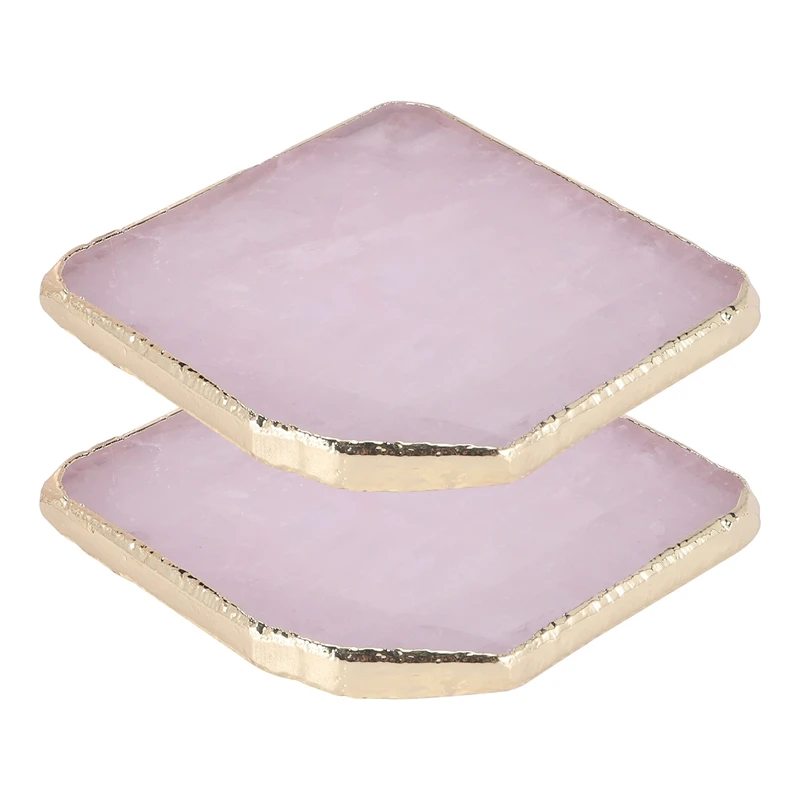 2Pcs Agate Slice Pink Agate Coaster Teacup Tray Decorative Design Stone Coaster Gold Edges Home Decor Gemstone Coaster Natural C