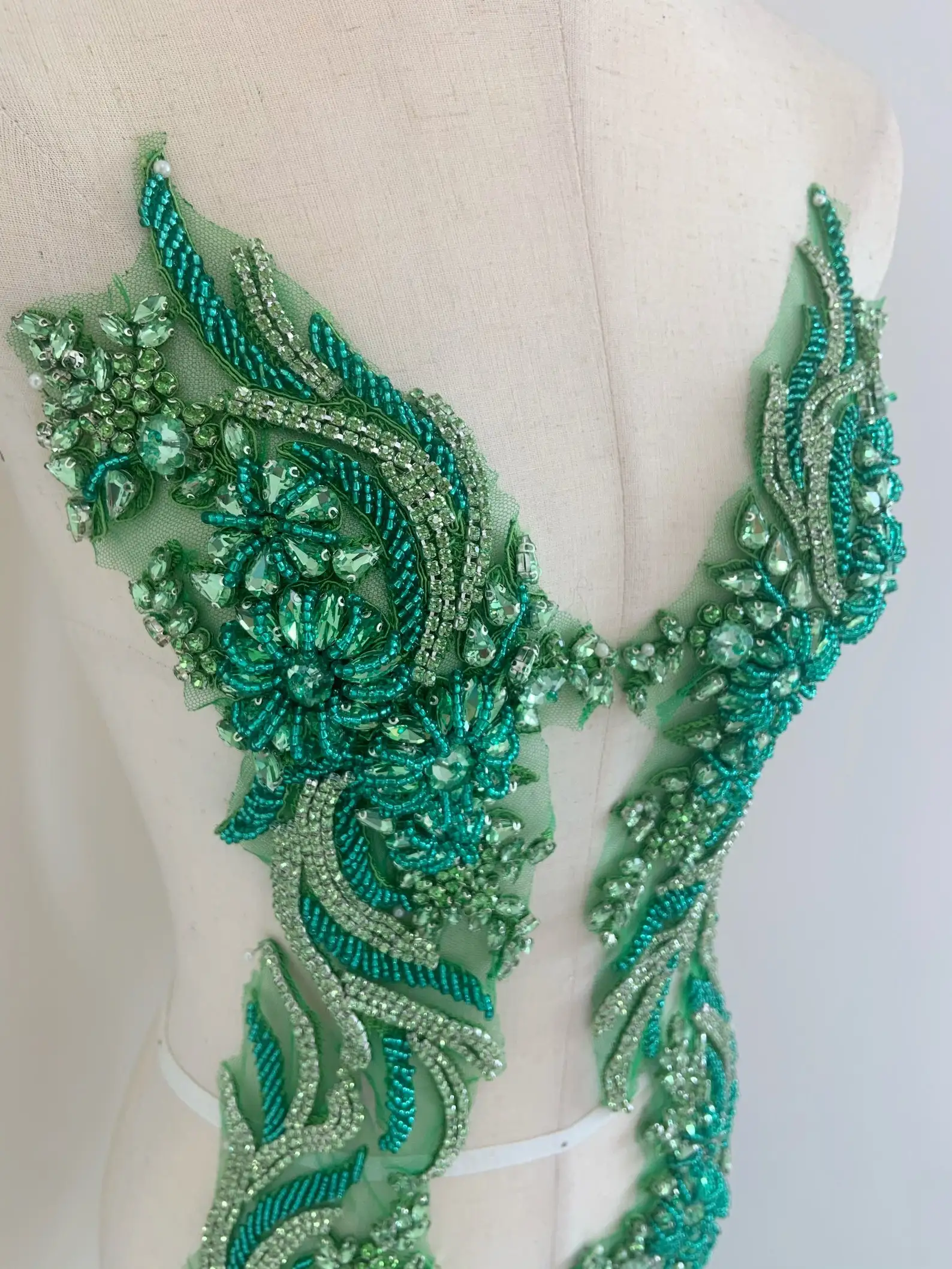 Light Green Rhinestone Applique Crystal Bodice Patch for Couture and Dance Costume WK202312