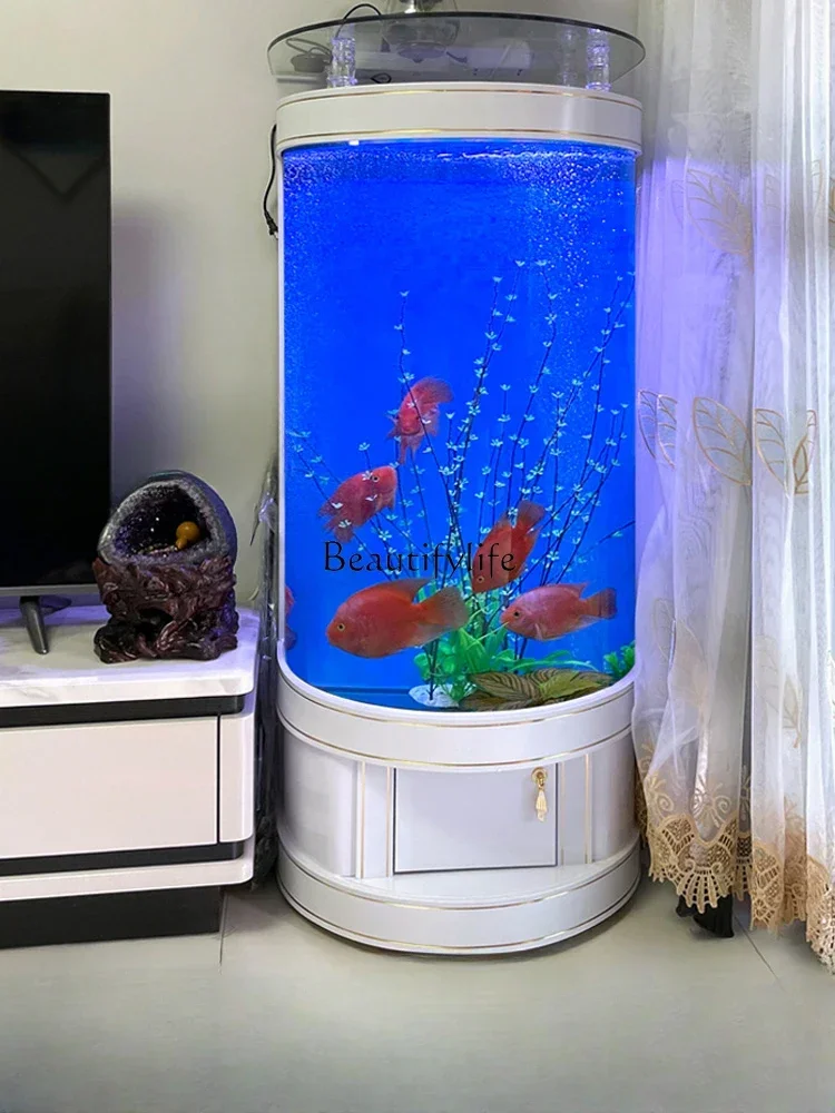 2023 New Fish Tank Living Room Floor Home Semicircle Lazy Change Water Ecological Aquarium