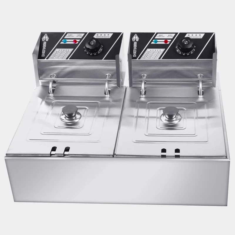 5KW/3.4K 12L Electric Deep Fryer Dual Tanks French Frie Machine Oven Oil Hot Pot Fried Chicken Grill With Timer Kitchen Cooking