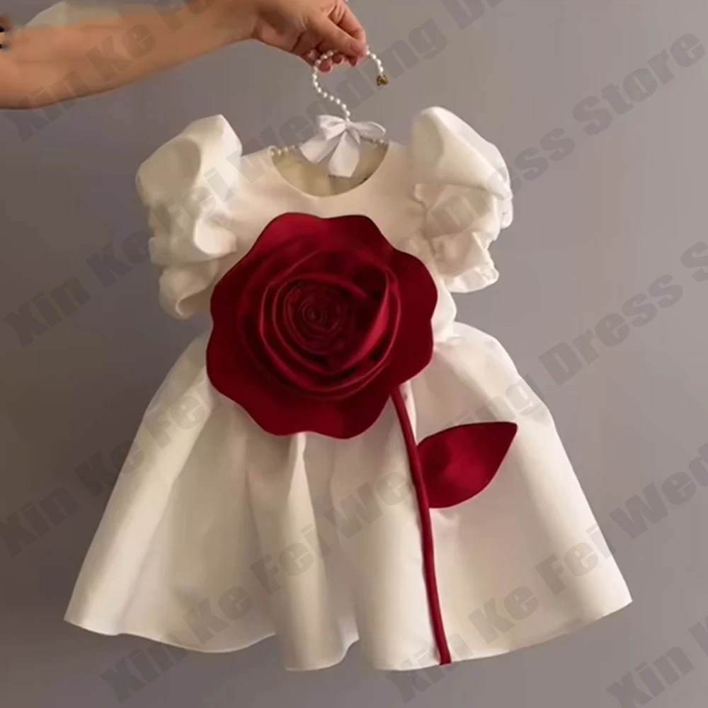 

Simple A-line Satin Mini Flower Girl Dress Scoop Short Sleeves Princess Kid Gown 2026 Birthday Party Dresses Customized