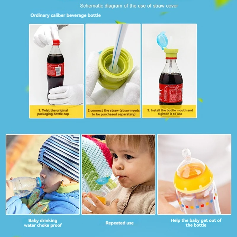 Tampa de garrafa de tubo para beber infantil, à prova de derramamento, bebidas, suco, refrigerante, garrafa de água, capa de palha torcida