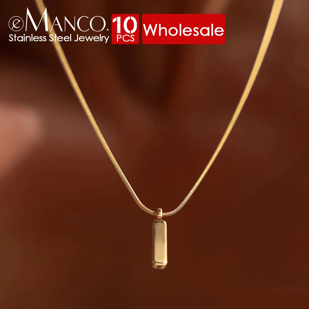 eManco 10PCS White Gold Stainless Steel Collarbone Chain Simple Fashion Square Chain Necklace  Does Not Lose color Wholesale