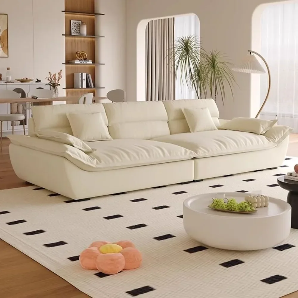 

Cream sail boat fabric sofa living room size apartment modern simple anti-cat claw cloud velvet technology cloth sofa