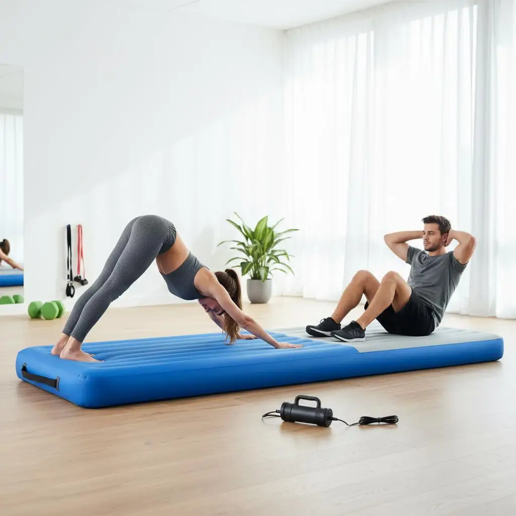 Aufblasbare Gymnastikmatte mit Pumpe 60x100x10 cm PVC Blau