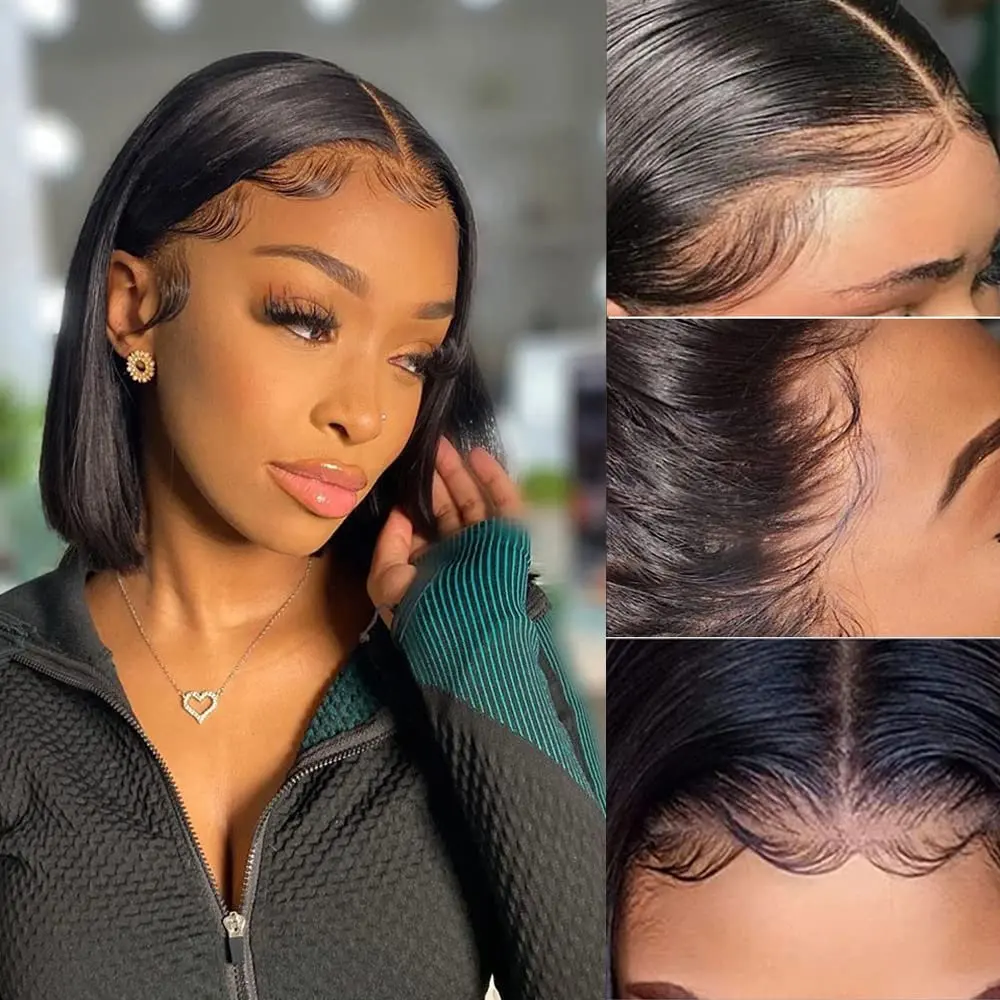 Rosabeauty Nature Color Straight Short Bob Human Hair Wigs HD Lace Frontal 4x4 Closure  Wig Glueless Brazilian Remy 150% 180%