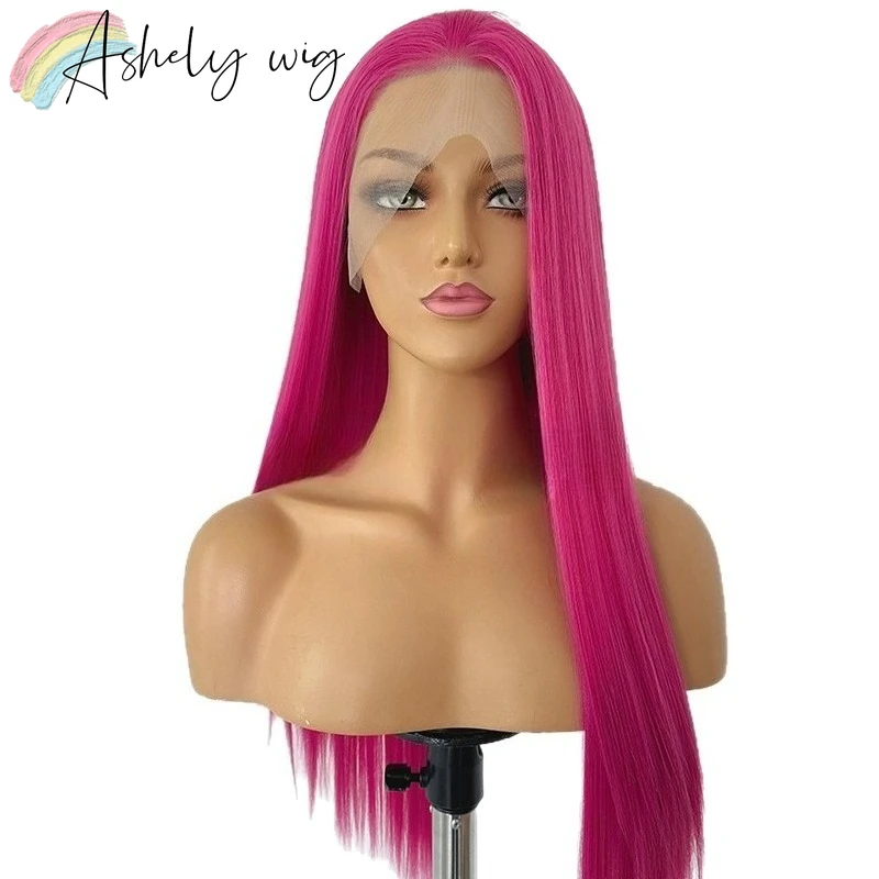 Hot Pink Lace Front Pruik Mira Cosplay Pruik 26 inch Lang Steil Haar Pruik 13*4 Kant Frontale Anime cosplay Hoge Kwaliteit Vezels