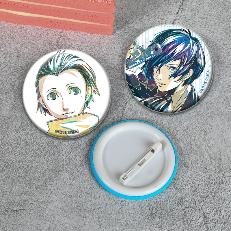 Persona 3 Game Brooches Takeba Megami Yuuki Makoto Pins Round Brooch Cartoon Badge for Fans Collection Gifts Decorative Clothes