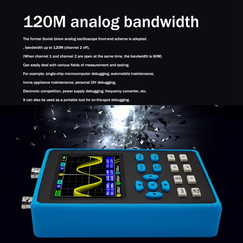 1Set Digital Oscilloscope 120M Bandwidth 500M Sampling Car Maintenance Handheld Portable