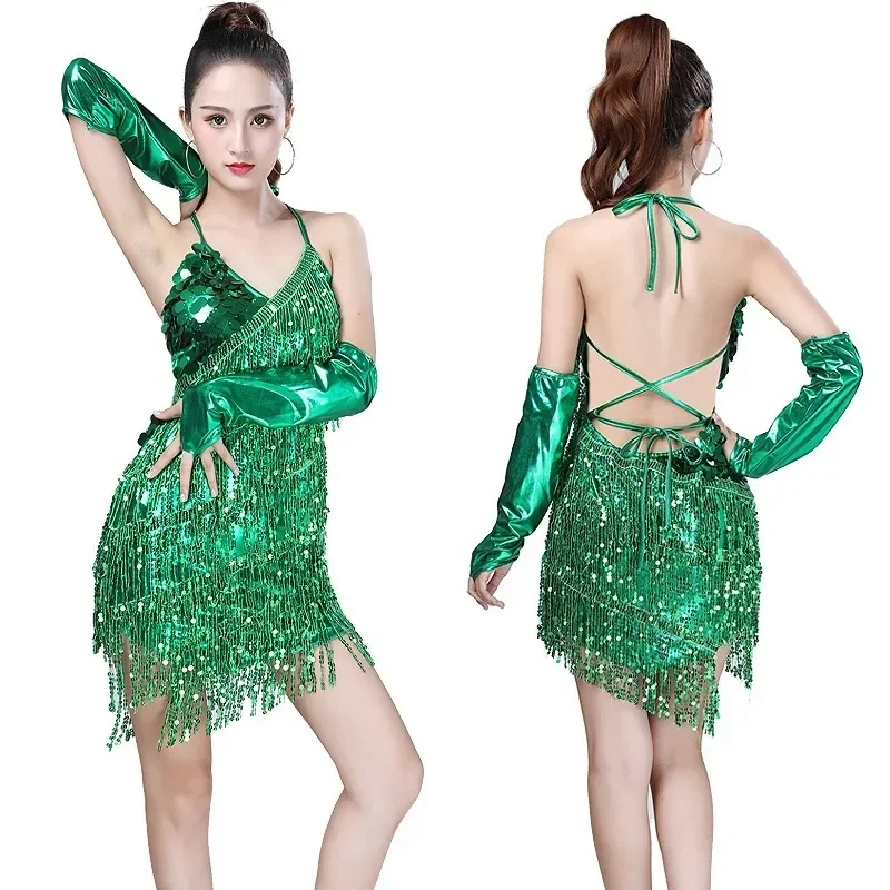 

1pcs/lot woman sequin tassel latin dancing dress sexy latin dress latin salsa dresses fringe dress