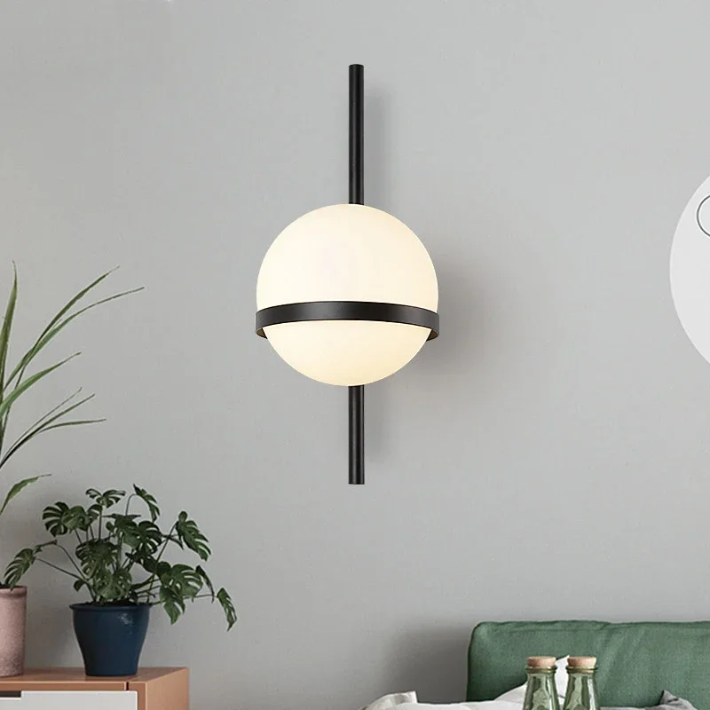 

Nordic Creative Modern Glass Wall Light Round moon Bedside Lamp Living Room Corridor Wrought Iron Lighting sconce YHJ011108