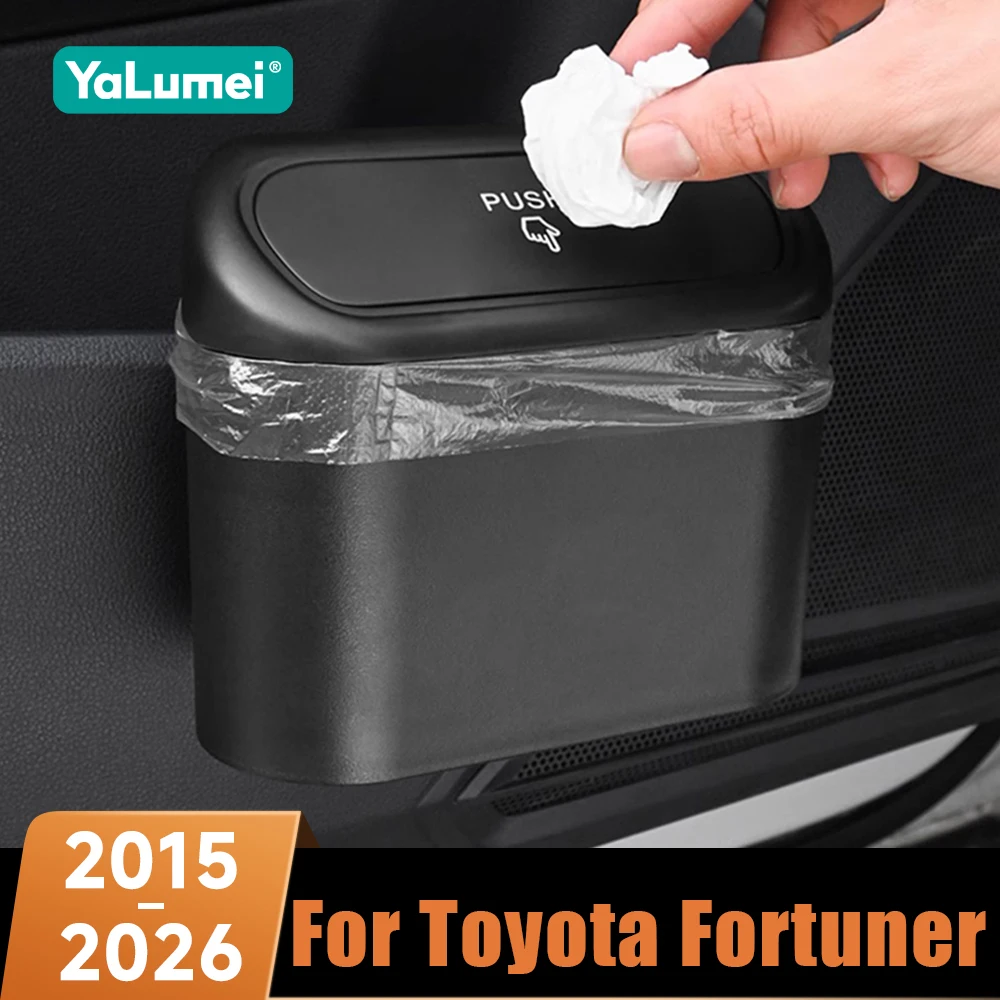 Tragbarer hängender Mini-Auto-Mülleimer mit Deckel für Toyota Fortuner 2015 2016 2017 2018 2019 2020 2021 2022 2023 2024 2025 2026