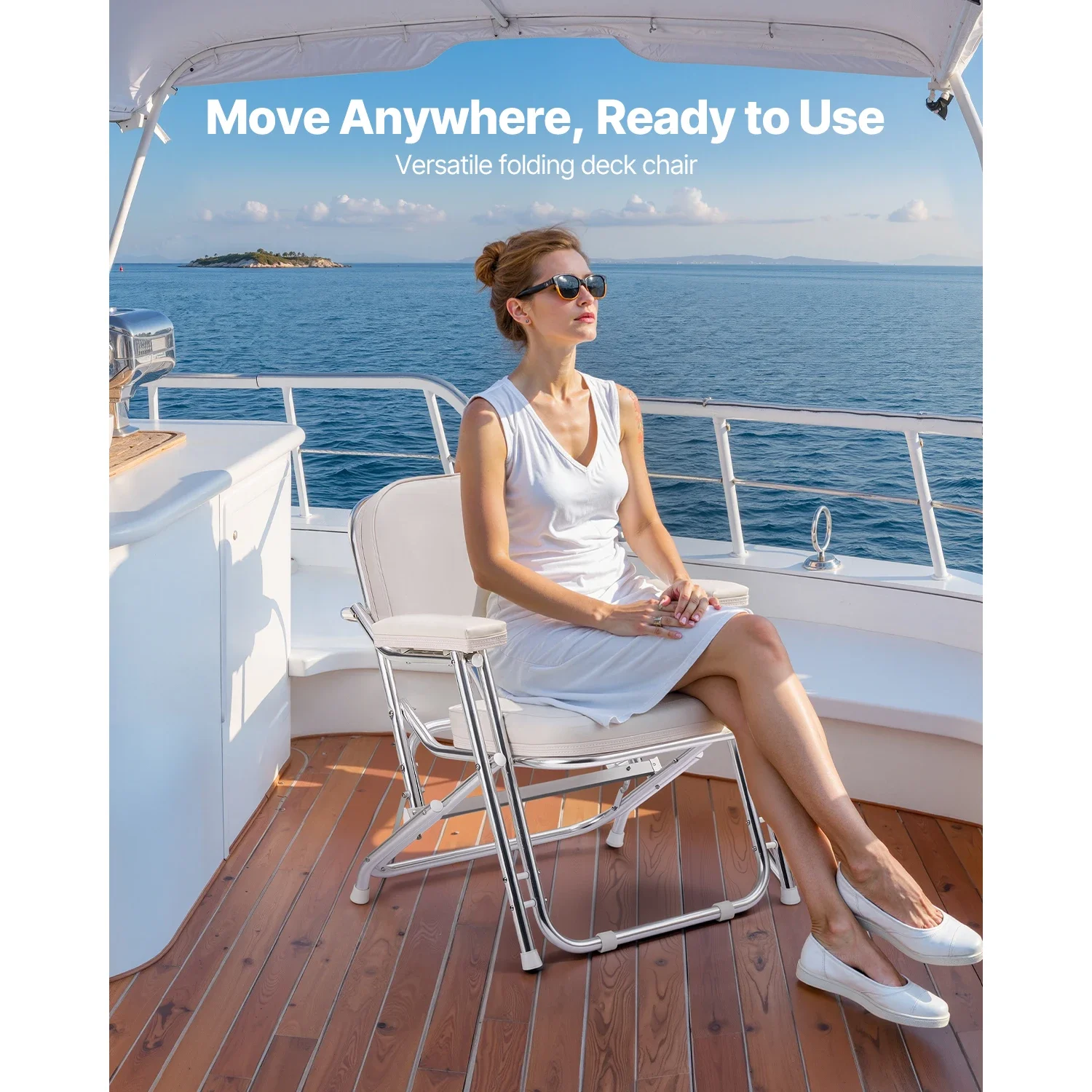 Boat Seat, Folding Deck Chair Boat Seat With Aluminum Alloy Frame, Waterproof PVC Leather And Non-slip Foot Pads For Boats