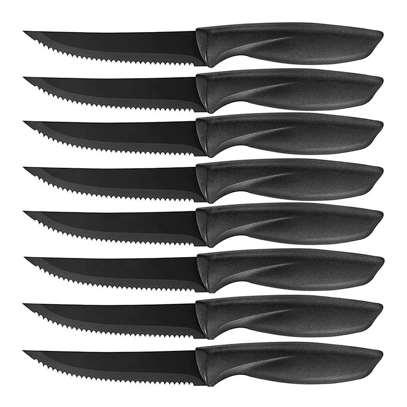 4/6/8Pcs High Quality Steak Knife Set Stainless Steel Serrated Dinnerware Ergonomic Handle Kitchen Tableware Black Steak Knives